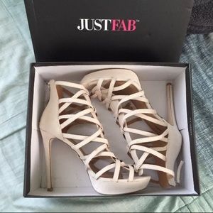 Just Fab Nude Cosette Strappy Heels With Box